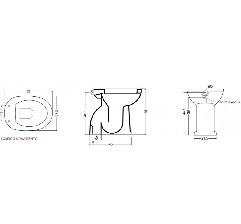 VASO/BIDET CON EROGATORE, SCARICO A PAVIMENTO